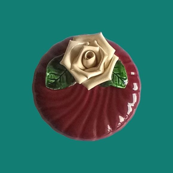 Vintage Valley Vista California Pottery Red with White Rose Trinket Box #101 - Picture 3 of 7
